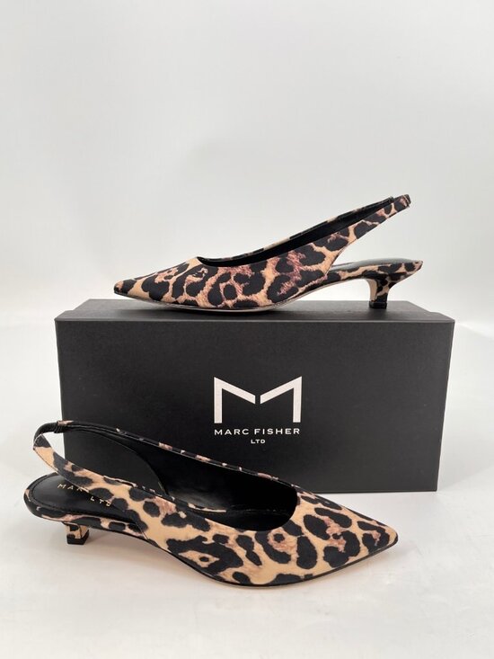 Marc Fisher Shoes - Marc Fisher Posey Slingback Pumps Leopard Size 7 Elastic Strap Kitten Heel